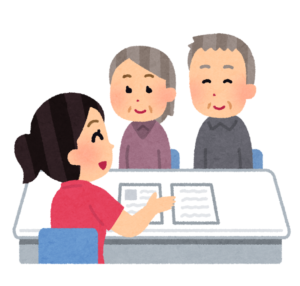 笑顔で相談に乗る社会福祉士（相談員）のイラスト