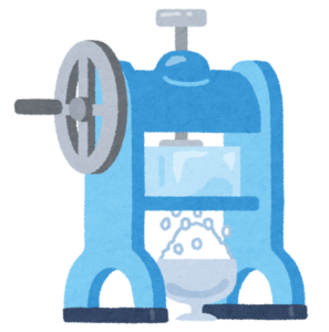 夏祭りの屋台で提供されるかき氷機とかき氷のイラスト