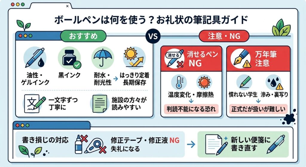 お礼状の筆記具の選び方をまとめた解説図解
